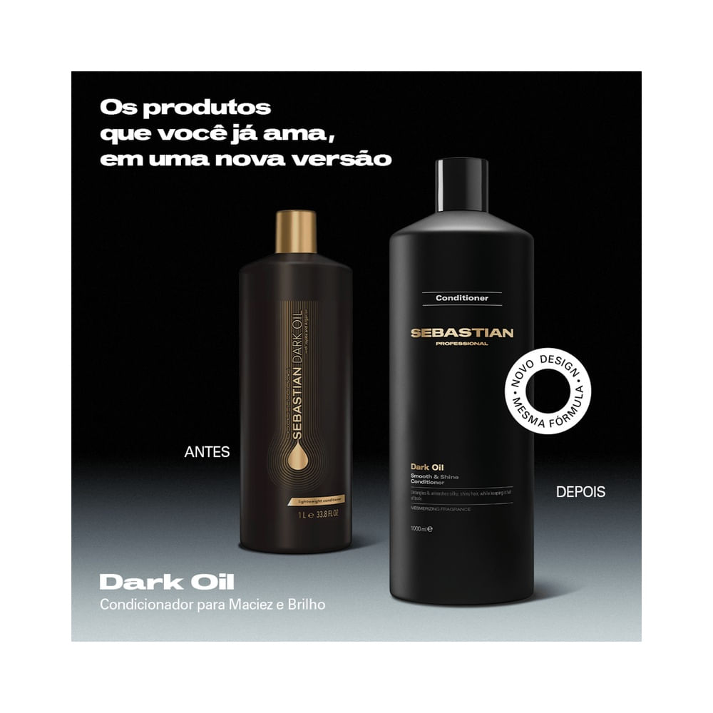 Frasco de Condicionador Sebastian Dark Oil 1L mostrando seu design elegante e rótulo.